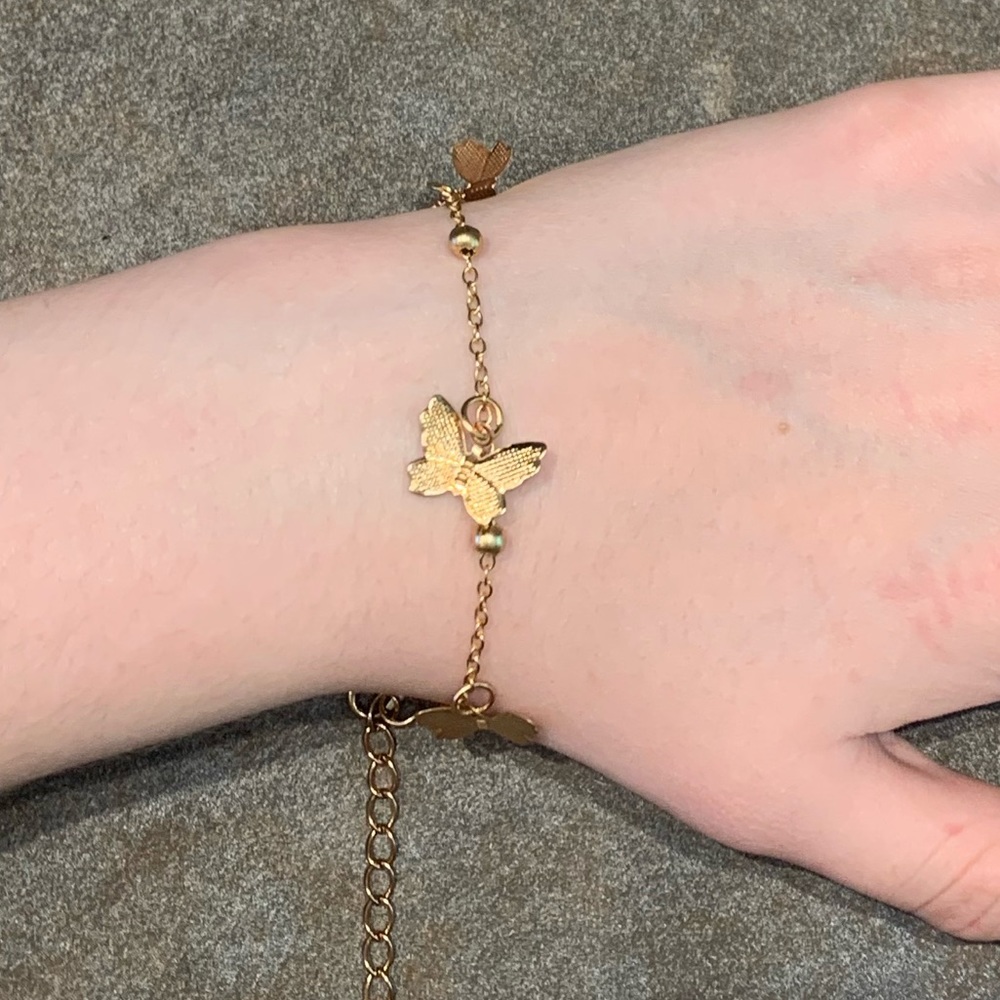 8"-10.5" Adjustable Golden Beaded Butterfly Small Chain Link Bracelet
